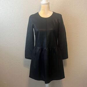 Zara Black Faux Leather Skater Long Sleeve Dress Size S